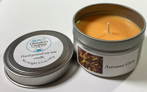 Autumn Glow hand poured soy wax candle tin by Christilyn's Creations